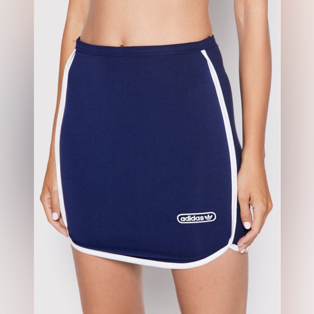 Adidas Originals Retro Blue White stripe & Logo Sporty Mini Skirt XL NWT - Picture 8 of 14